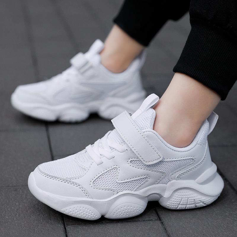 Children's Breathable Mesh Running Shoes - Boys' White Sports Sneakers for Students