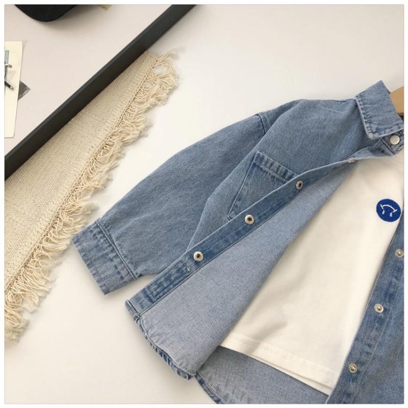 Boys Spring and Fall Long-sleeved Denim Shirt Middle and Small Children Casual Cotton Single-breasted Tops