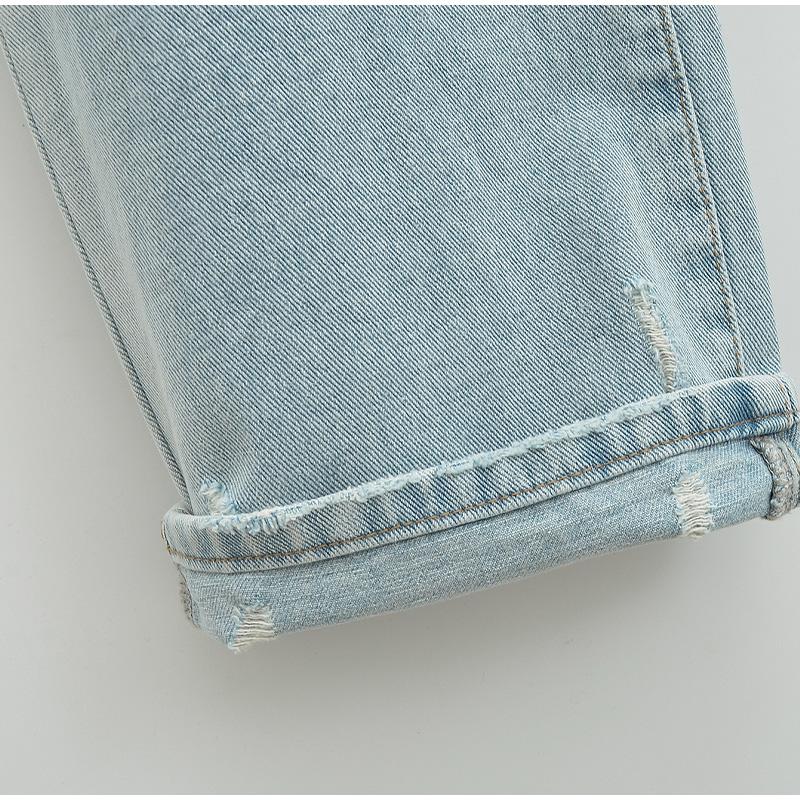 Mode Lässig Damen Voll Längen Locker Sitzende Jeans Gemütlich Mittlere Taille Abgenutzt Baggy Denim Hose Weiter Bein Hinten Aufgerissene Manschette Jean