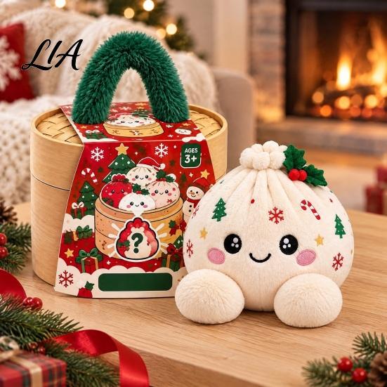 Cartoon Steamed Bun Plushie Christmas Plush Dumpling Toy with Steamer, Stress Relief Stuffed Decoration Squeeze Toy, for Holiday Steamer