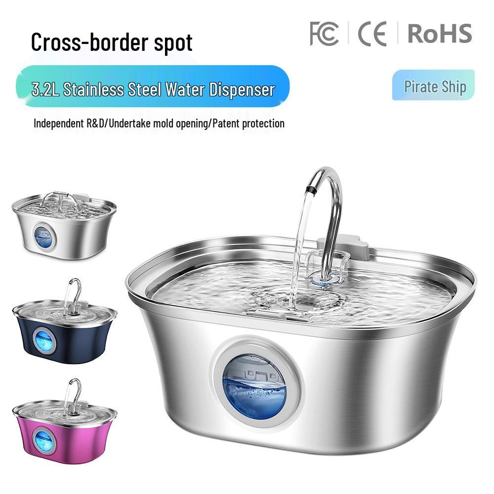 3.2L Swan Neck Stainless Steel Pet Drinking Fountain with Automatic Water Circulation & Filtration for Cats and Dogs