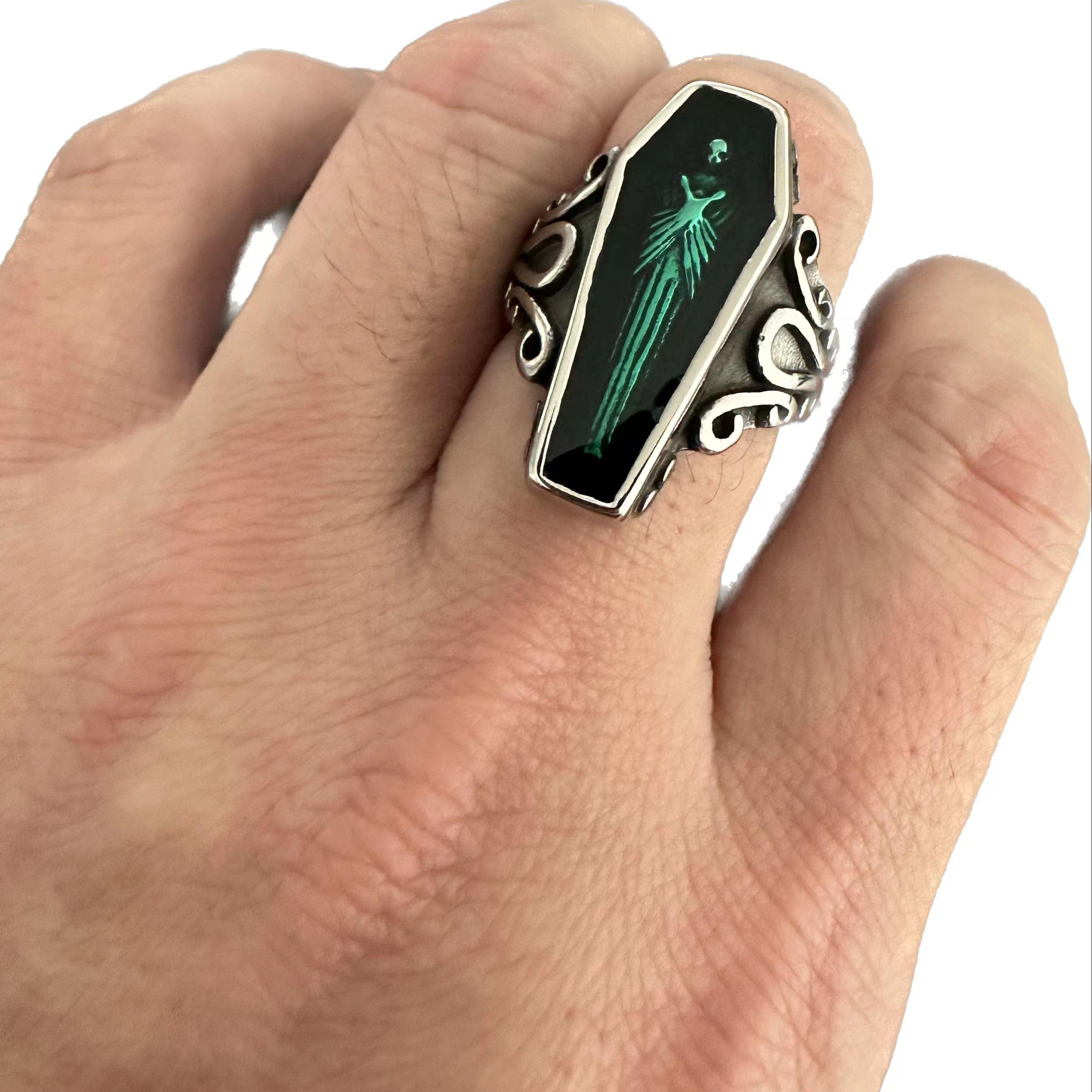 

5 Color Coffin Mummy Ring 316L Stainless Steel Jewelry Punk Biker Style Ring Size 7-13 Personal Design 8 зелёный