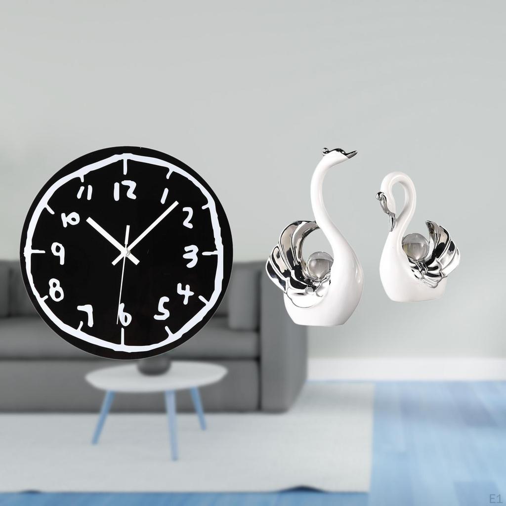 Modern Minimalist Acrylic Wall Clock And Swan Figurines Ornament for Indoor Kitchen Office Dining