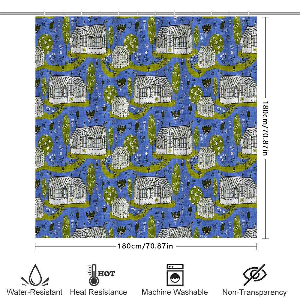Blue Botanical Shower Curtain Nature Leafy Forest Backdrop Vintage Floral Bathroom Decor Farmhouse Style Washable Fabric