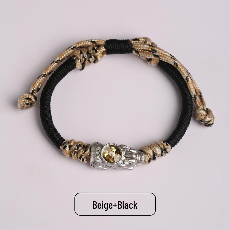 Dragon Knot Gold-Plated Silver Pixiu Bracelet - Handmade Woven Copper, Couple Style, Thai Sand Gold Design for Luck and Fortune.