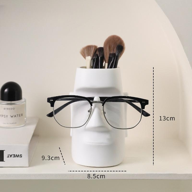 

Hot Moai Stone Statue Glasses Frame Ornament Home Office Desktop Multi Functional Student Pen Holder Storage Bucket Decoration
