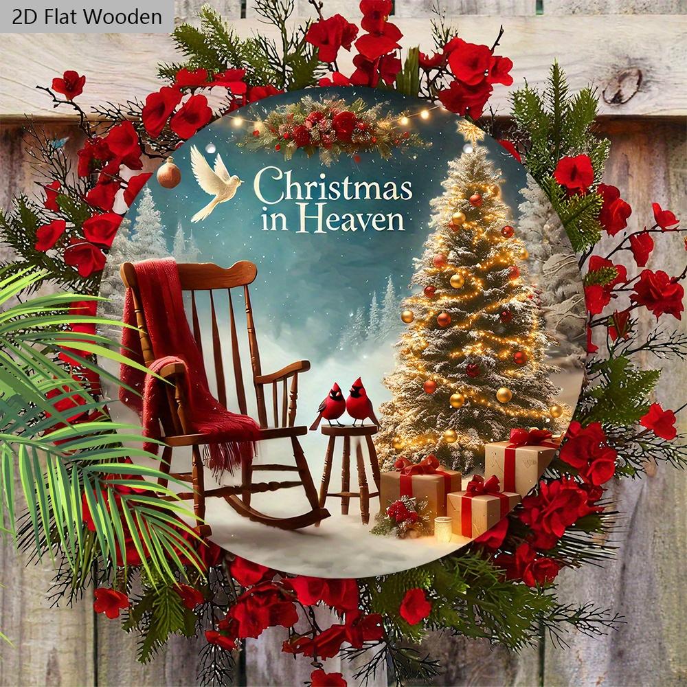 Classic Cardinal Wooden Christmas Sign - Christmas In Heaven Round Sign for Front Door, Wall Hanging Decor - Ideal Christmas Decoration