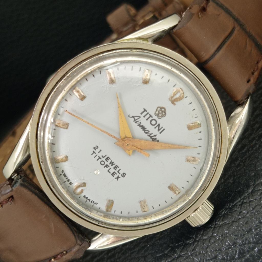 ВИНТАЖНЫЕ ШВЕЙЦАРСКИЕ МУЖСКИЕ СЕРЫЕ ЧАСЫ TITONI AIRMASTER TITOFLEX С РУЧНЫМ ЗАВОДОМ a703202-1