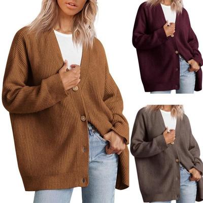 Soft Comfortable Women’s V-neck Casual Knitted Cardigan Sweater Long Sleeve Button Down Warm Solid Sweater for Lady