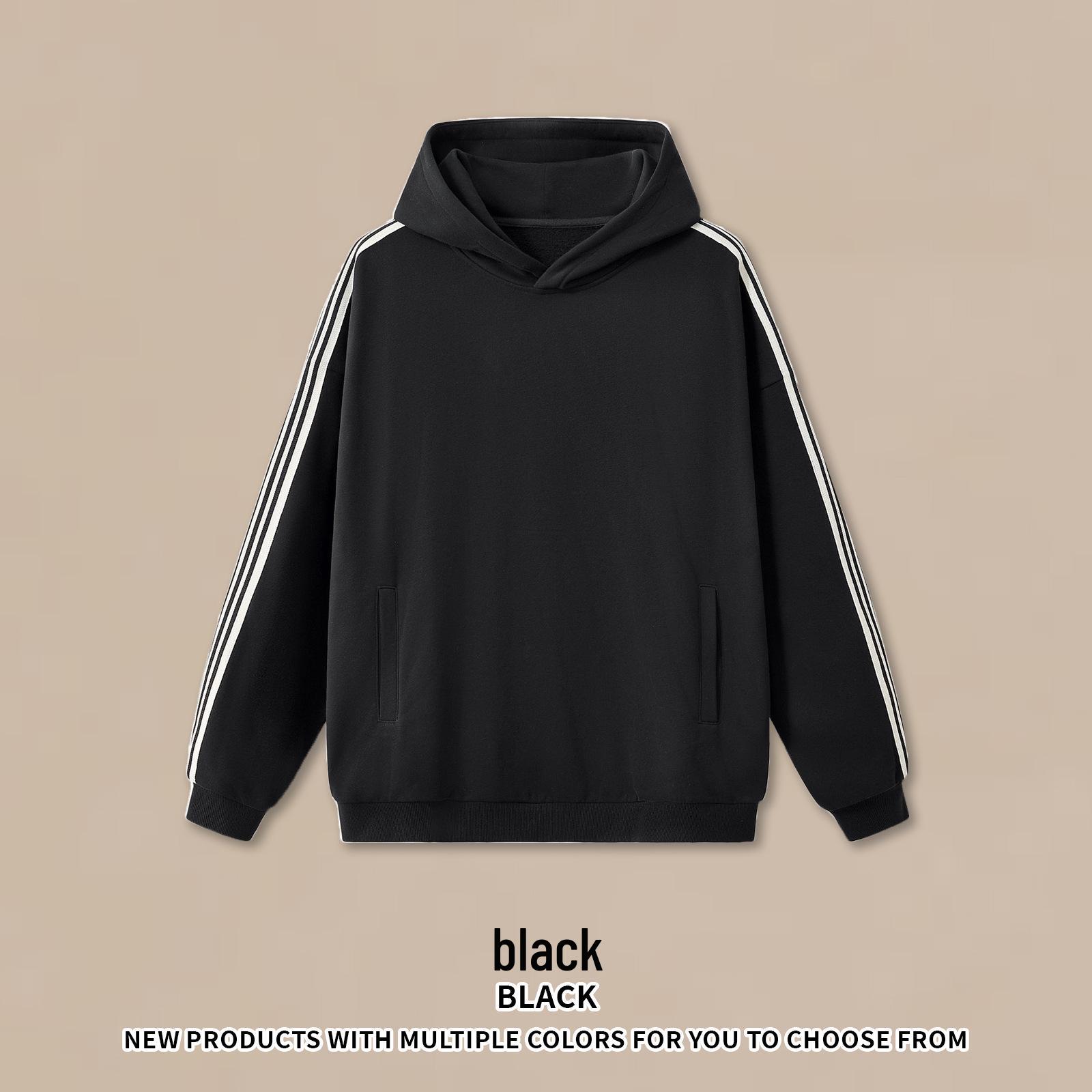 DE Men s Color Block Striped Hoodie | Trendy American Style Sporty Fleece 350G L