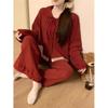 Korean Palace Red Polka Dot Floral Lace Collar Long Sleeve Pajama Set