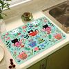 1Pcs Rubber Drying Mat With Teacup Floral Print For Coffee Shop Restaurant Kitchen Carpet Tableware Durable Diatom Mud Table Mat Pet Mat Coffeeware