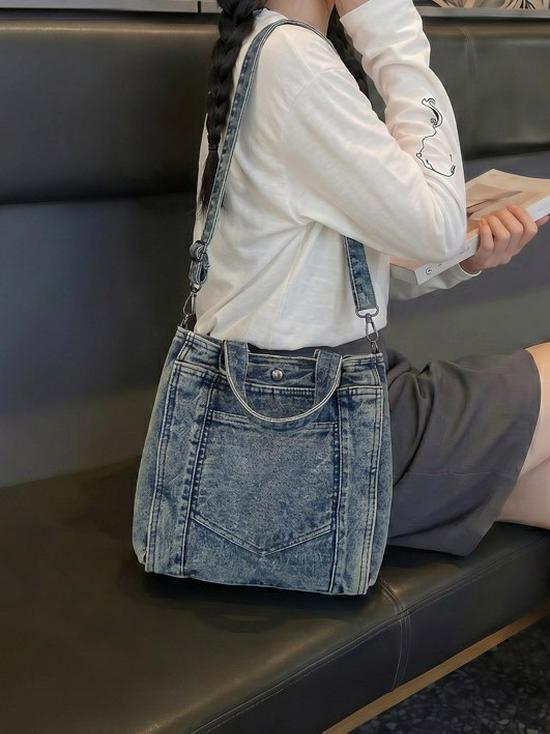 Korean Style Denim Shoulder Bag 2026: Versatile, Large Capacity Crossbody for School & Commute