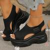 Women's New Summer Knitted Fish Mouth Shoes with Fairy Style Sponge Sole, High Heels with Flying Weave Slope Heel, Thick Sole Sports Women's Sandals