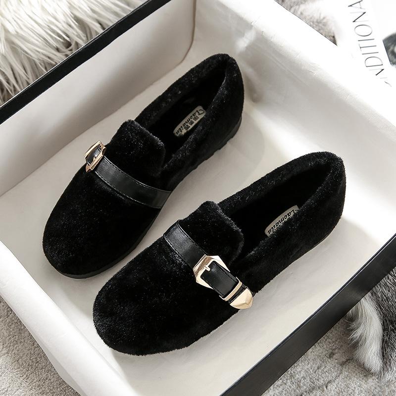 

Mao Mao shoes women wear autumn and winter new Korean version mink hair Doudou shoes women s flat bottom large size thermal cotton ladyshoes women 33 чорний