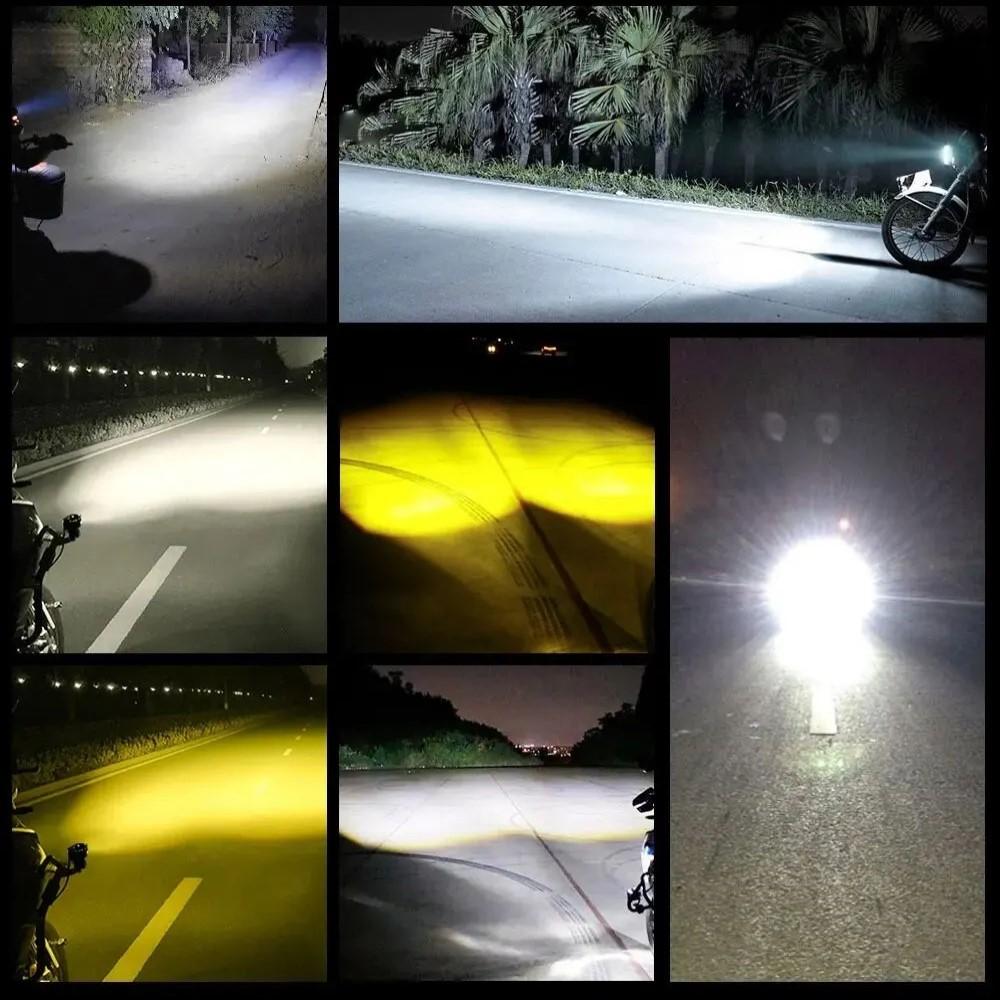 Universal Motorcycle LED Headlight Projector Lens Dual Color ATV Scooter Driving Lamp Fog Light Auxiliary Spotlight Lamp