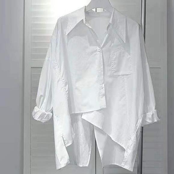 Korean Dongdaemun Irregular Back Slit Long Sleeve Loose Shirt - Women's Spring/Autumn Trendy Style