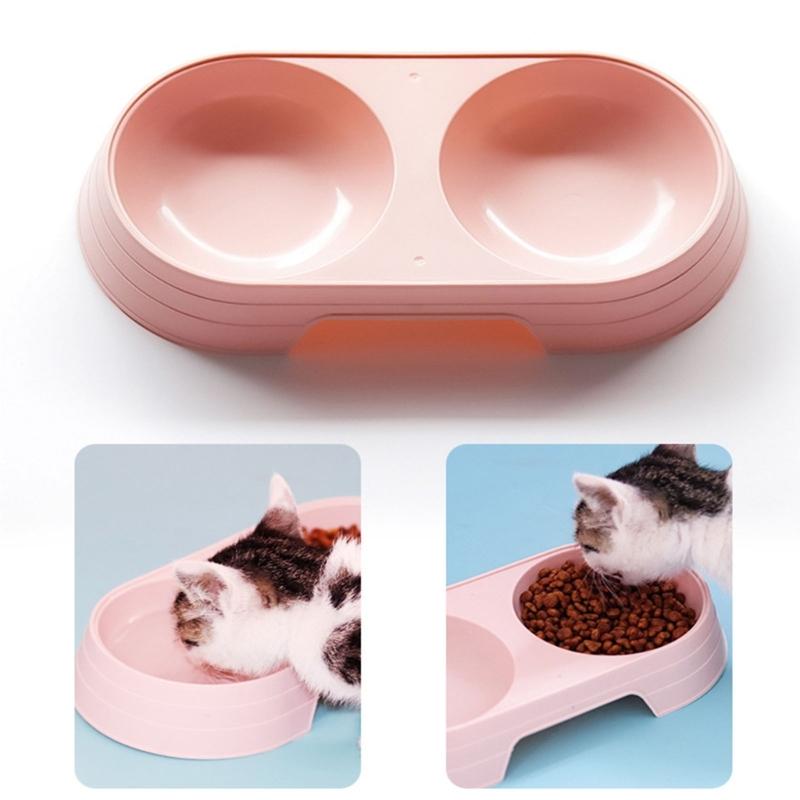Nonslip Bottom Feeding Dish Double Bowl Feeder Water Food Container For Small Dog Cats Space Saving Modern Design Feeder