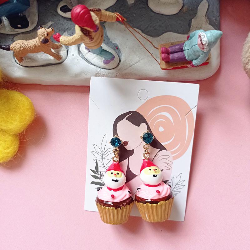 Christmas Snowman & Egg Tart 925 Stud Earrings - No Piercing Ear Clips for Women