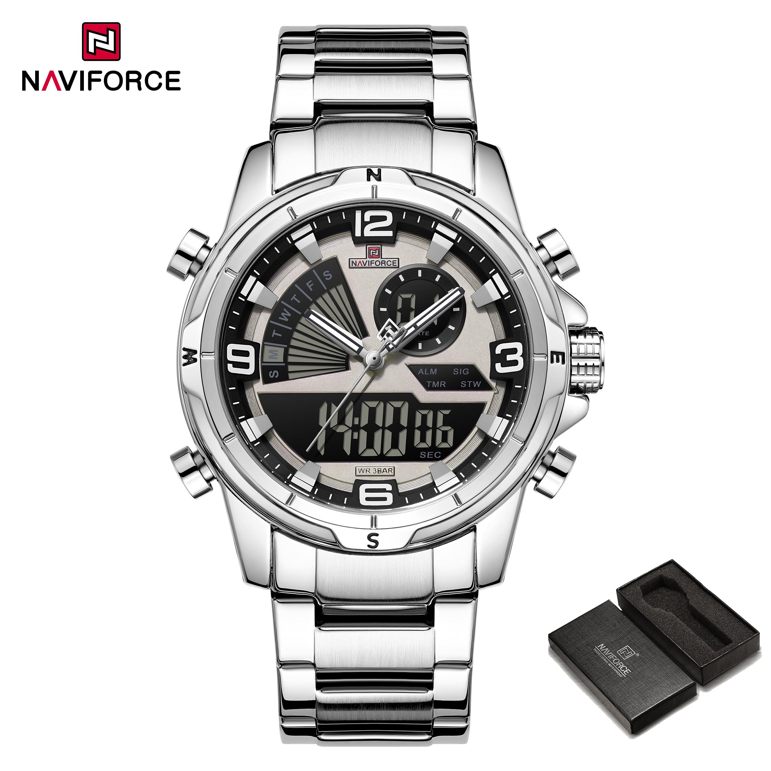 

NAVIFORCE Original Men Watch Quartz Pointer LCD Digital Display Stainless Steel Strap Luminous Pointer Men Outdoor Multifunctional Watch NF9257 серый/серебряный