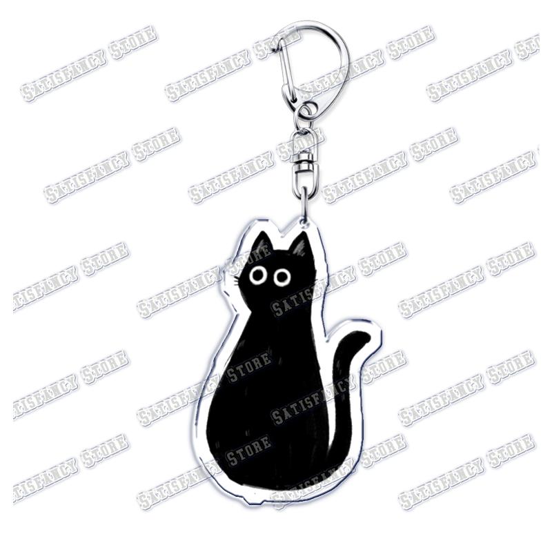 Cute Kawaii Little Black Cat Acrylic Keychains Funny Pet Kitty Keyring for Accessories Bag Pendant Key Chain Jewelry Fans Gifts