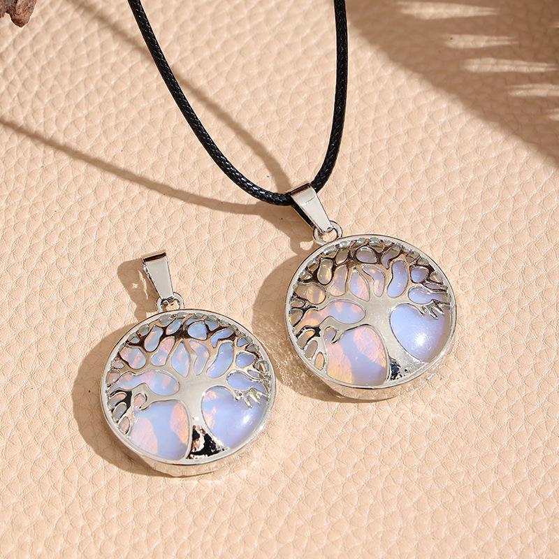 

Crystal Agate Tree of Life Round Hollow Pendant Necklace - Semi-Precious Stone Jewelry Ornament Pendant Only