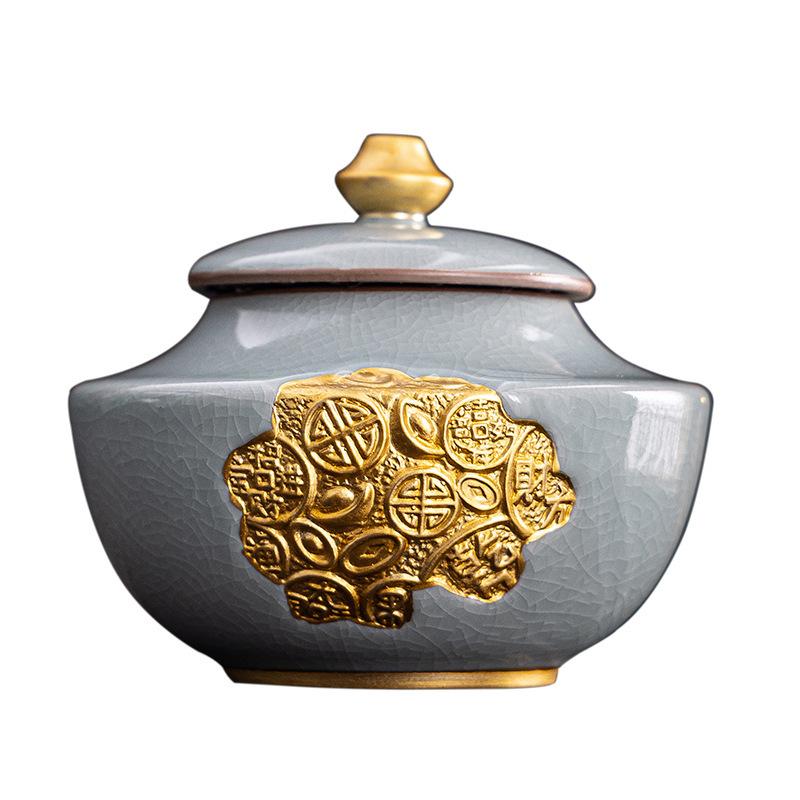 Creative Ge kiln tea jar, high-end ceramic gilded sealed storage jar, household tea storage jar