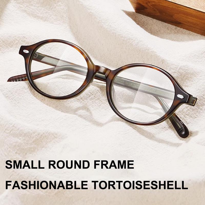 Luxury Style Retro Fashion Glasses Frame High Quality Brand Acetate Small Round Frame Pin Temples Lightweight Design Eyeglasses