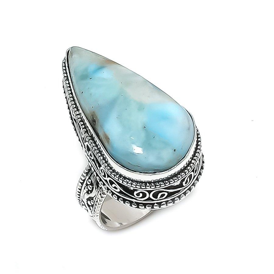

Larimar Handmade 925 Sterling Silver Jewelry Ring Size 8 k3z83