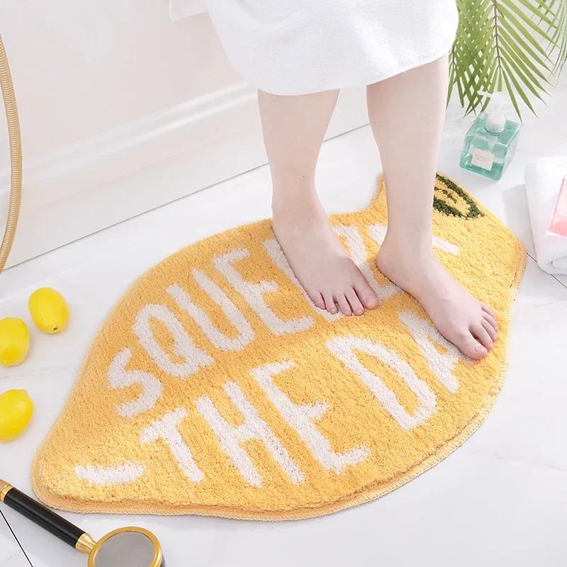 Creativity Doormat Cartoon Fruit Carpet Flocking Non-slip Bath Mat Lemon Peach Home Land Pad Bedroom Toilet Doorway Floor Mat