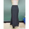 Women High Waist Polka Dot Mermaid Maxi Skirt Slim Fit Elegant Long Skirt