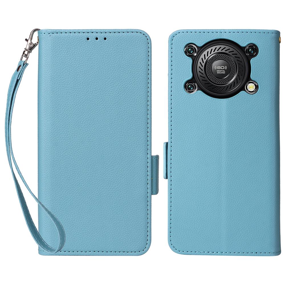 For Oukitel C60/C60 Pro Case with Wrist Strap Litchi Texture PU Leather Wallet Phone Cover