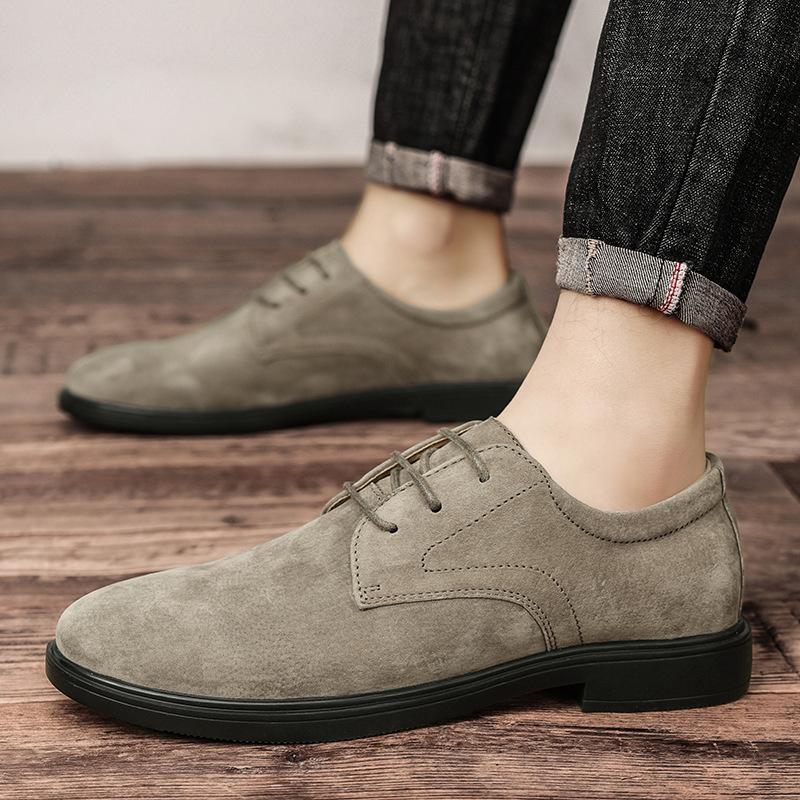 

2025 new business casual retro men s leather shoes first layer pigskin suede British Korean version of casual Shoes 38 хаки