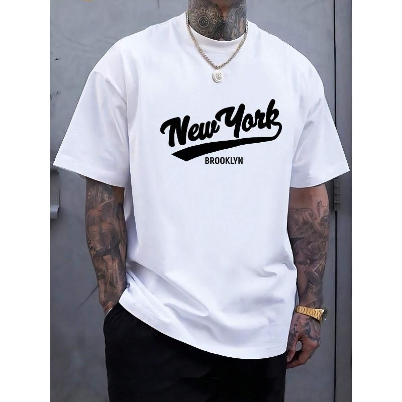New york Brooklyn handwritten wind printed white T American street loose short sleeves for men and women with the same paragraph.