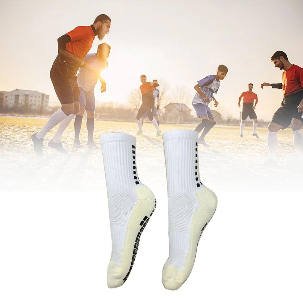 1 Pair Slip Resistant Mid Socks Thickening Comfortable Breathable Grip Athletic Sport Sock for Football White