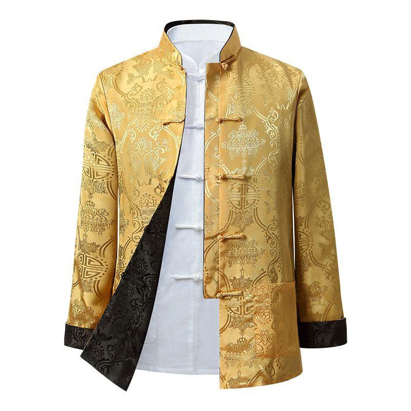 Double-Sided Tang Suit Jacket for Men: Long Sleeve, Chinese Style, Ideal for Middle-Aged & Elderly - Perfect for Spring & Autumn.