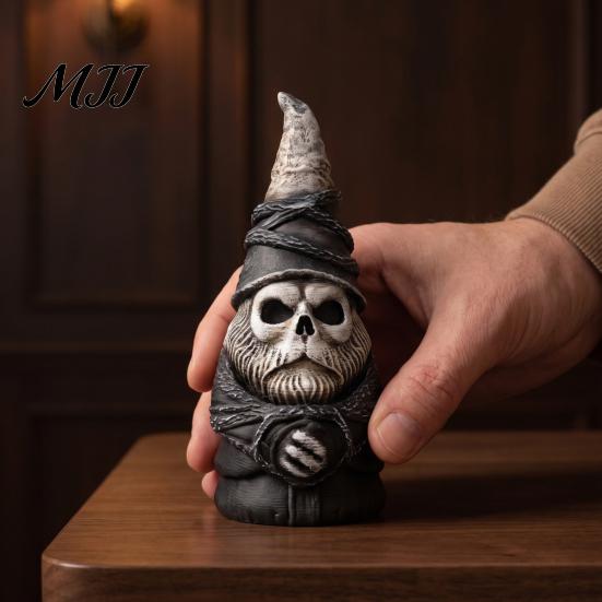 Desktop Display Statues 3D Printed Gothic Skull Gnome Ornament, Halloween Retro Spooky Ornaments for Home Decor Figurine and Garden Decoration, Unique