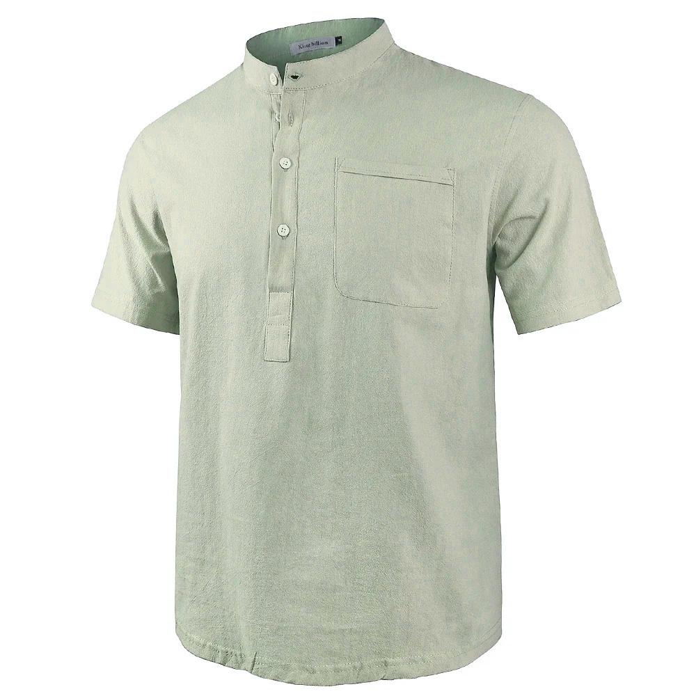 Pánské neformální bavlněné plátěné tričko Pure Color Trička pro muže Streetwear Plážové topy Trička Prodyšné tričko s krátkým rukávem Vintage