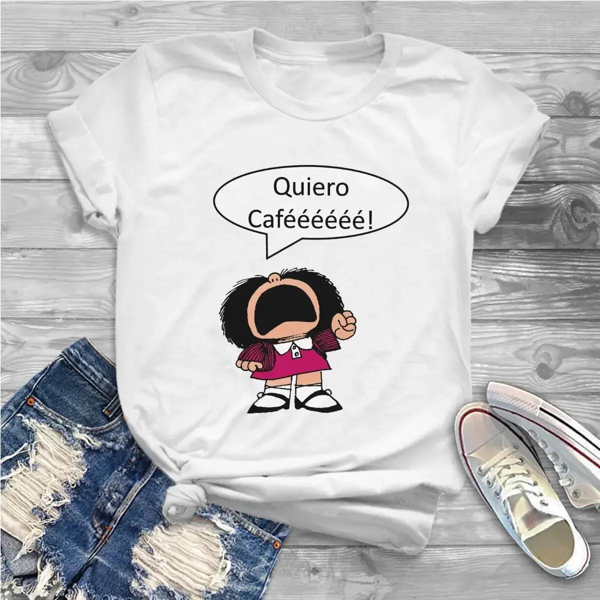 

CoffeeCoffee Sweet Girls Women T-Shirt Mafalda Cartoon Blusas Harajuku Casual Short Sleeve Vintage Tops XS