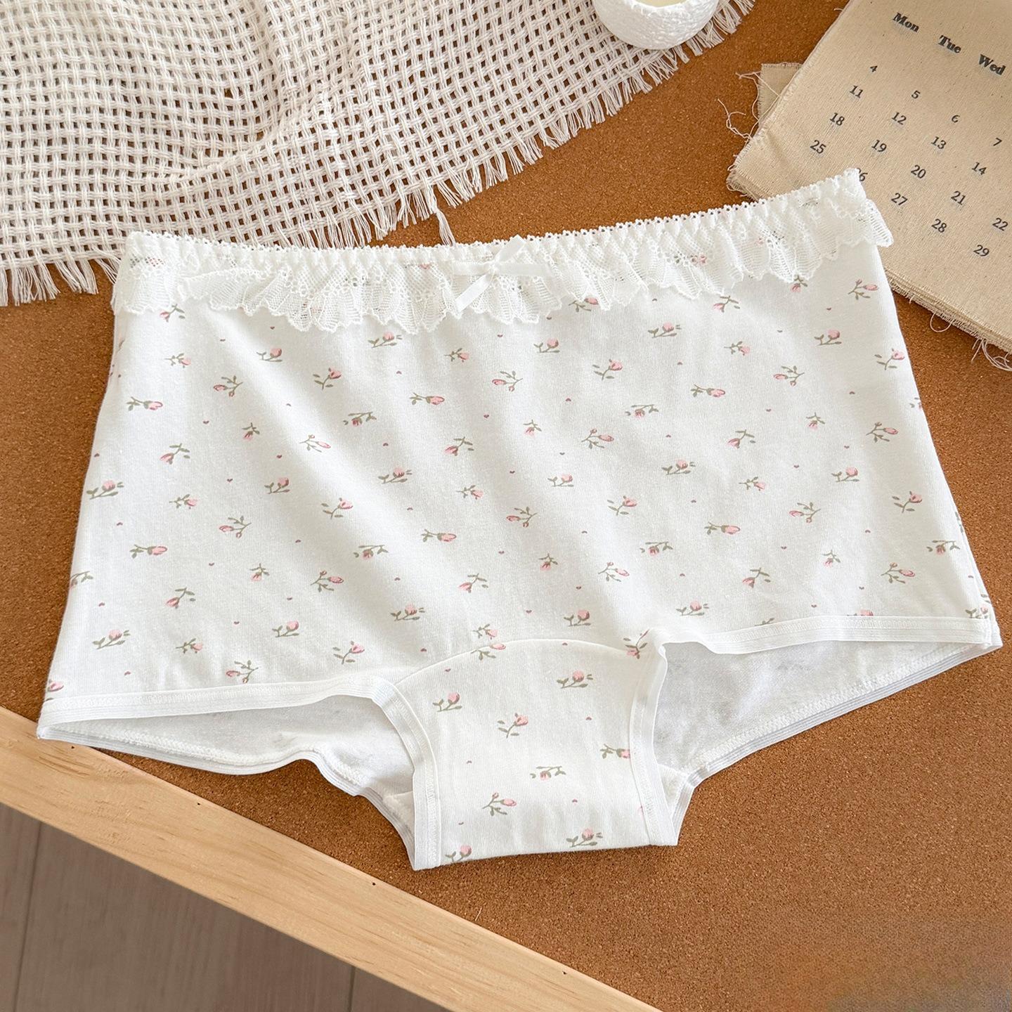 

Ladies Summer Sweet Full Print Floral Pure Cotton 10A Anti Antibacterial File Mid Waist Flat Angle Briefs XXL