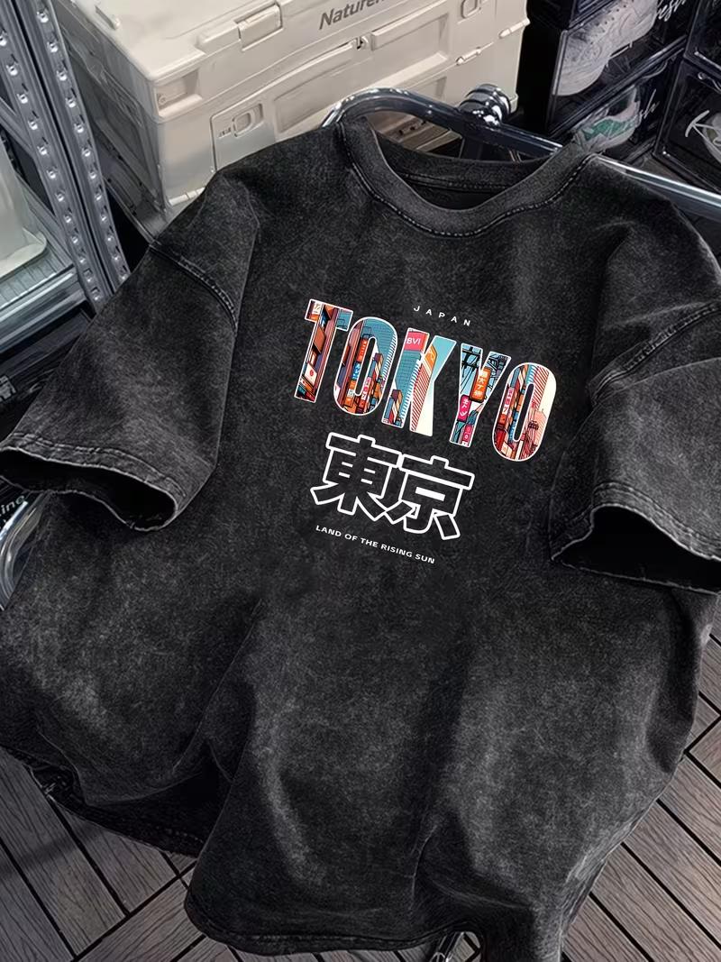 Wassup Sunlight Tokyo Japan City Graphic Acid Wash TShirt Vintage Japanese Streetwear Oversized Casual Tops For Men Women S