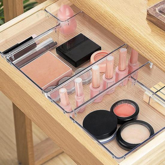 Sada organizérů do zásuvek Velká kapacita Stohovatelný design Víceúčelové Průhledné úložné boxy Organizér na kosmetiku