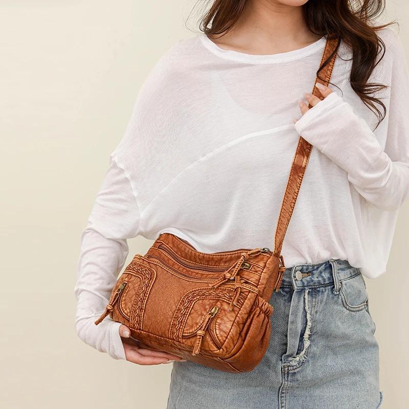 Retro Style Shoulder Bag Casual Crossbody Purse for Women Multi Pockets PU Leather Shoulder Bag Suitable for Daily Outings, Commuting, Shopping