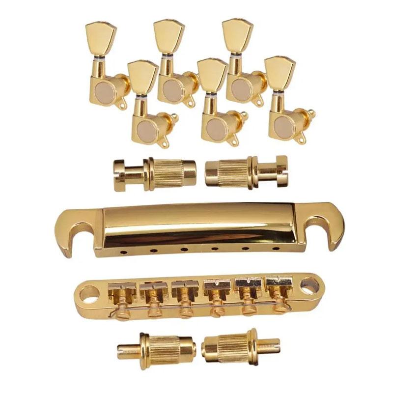 Sillet de chevalet, Chevalet et Sillet plaqués or Mécaniques pour guitare acoustique à cordes métalliques Compatibles avec les guitares électriques style GB LP