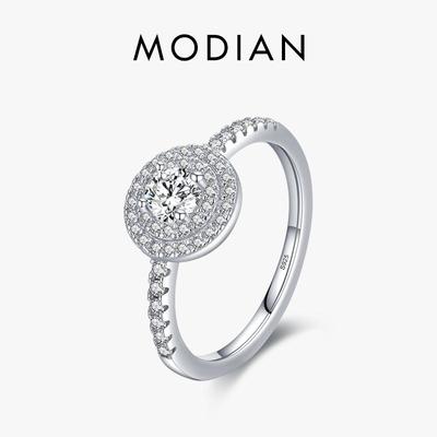 Modian étincelant rond clair CZ bagues à breloque mode 925 en argent Sterling conception classique bague de mariage pour les femmes bijoux de fête