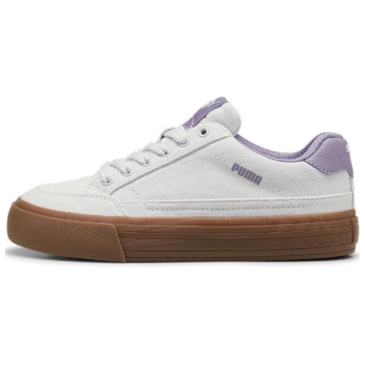 Puma Court Classic Series Vulc Fabric Synthetic Leather Retro Fashion Casual Lightweight Low-Top Sneakers Women Sneakers White Purple 395020-10
