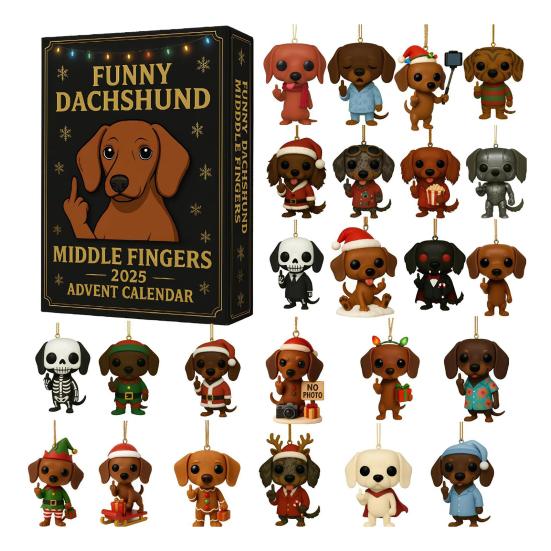 Dachshund Advent Calendar 2025 Funny Middle Finger Dachshund Collectible Pendants 24 Days Countdown To Christmas Decoration for Dog Lovers
