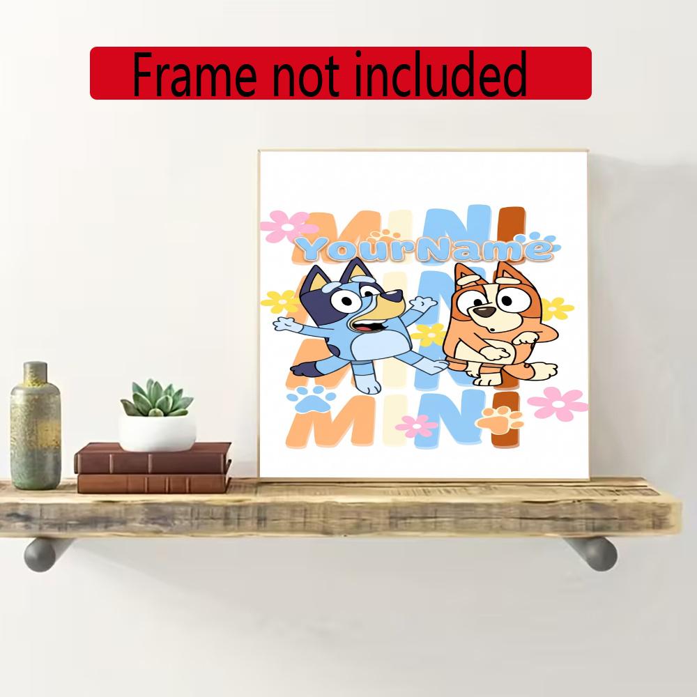 Bluey Customize Your Name Diamond Painting Round Diamond Diy Frameless Holiday Artwork Suitable For Home Office Wall Decoration