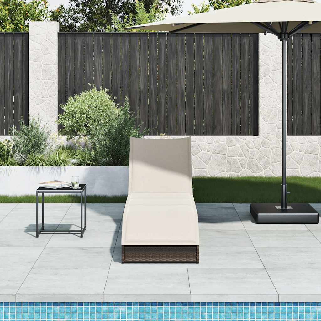 Folding Sun Lounger with Cushion and Storage Space Brown Poly Rattan