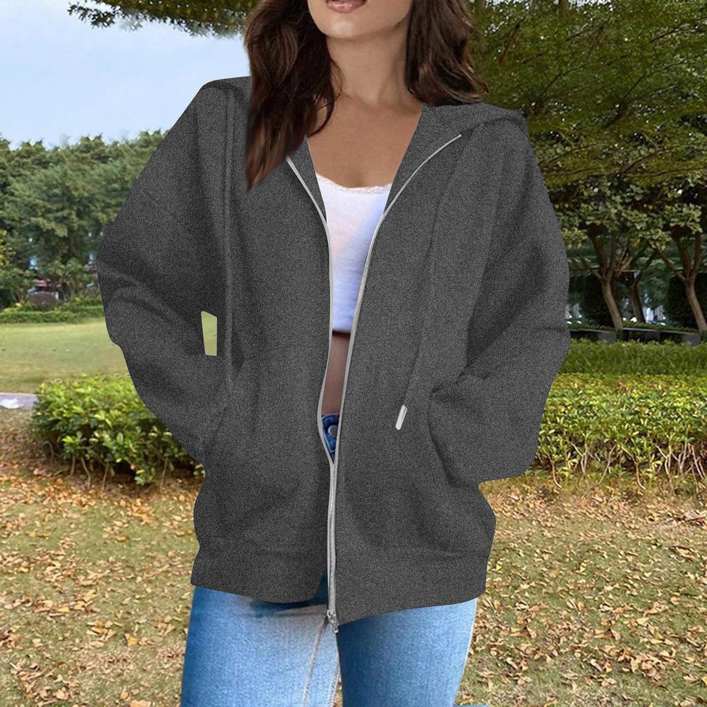 Women's Fashion Casual Long Sleeve Solid Color Hooded Sweatshirt Tops
